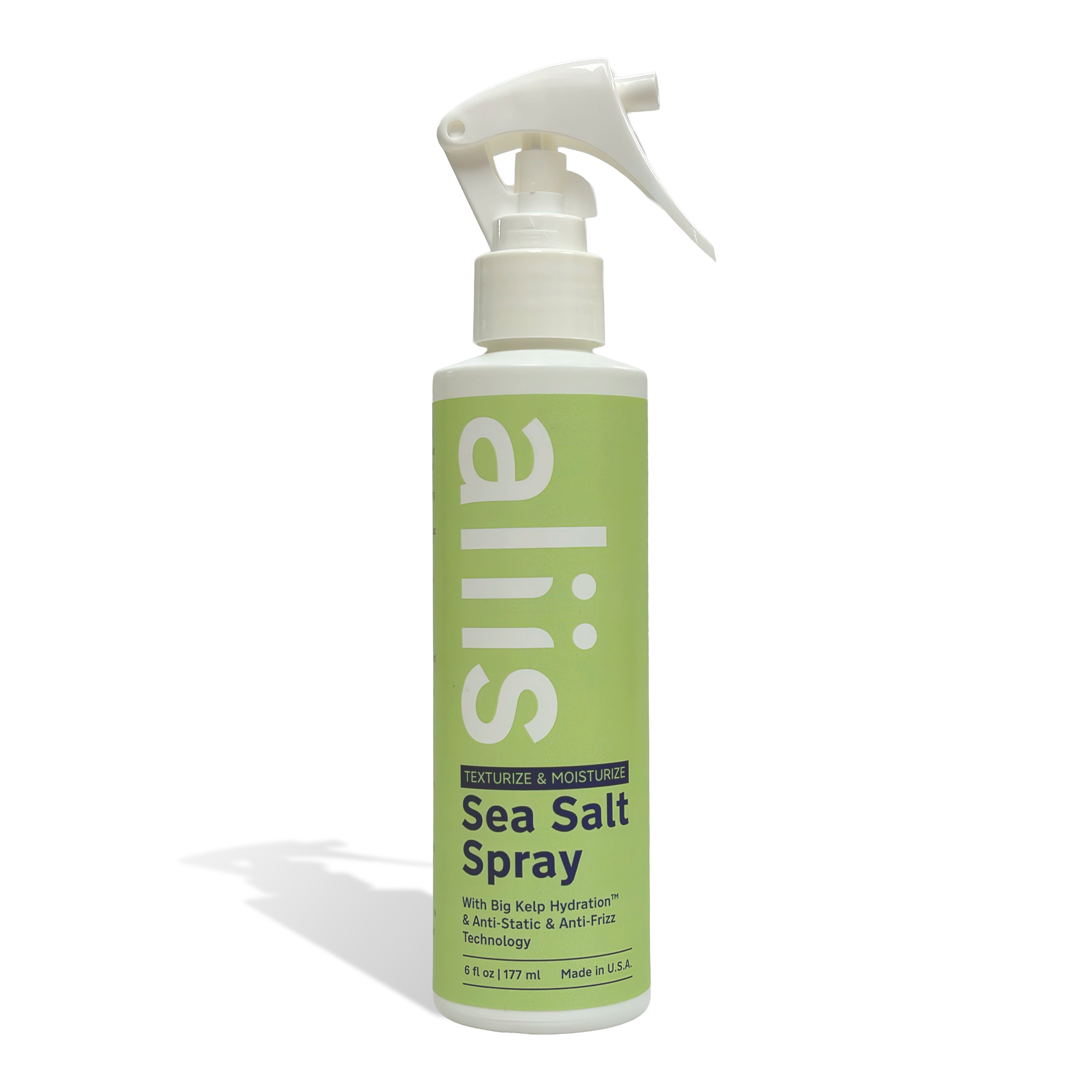 Green bottle of aliis Sea Salt Spray on a white background